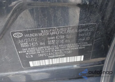 2013 Hyundai Sonata Limited from USA, damaged, VIN 5NPEC4AC8DH571581